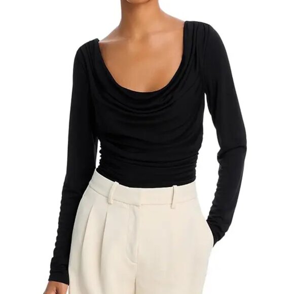 Cinq à Sept 'Cherise' Long-Sleeve Cowl-Neck Pullover Top, Black - Picture 1 of 5